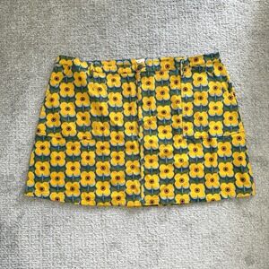 Lucy & Yak Yellow Floral Mini Denim Skirt Plus Size 24 Retro 70s Mod Maximalist